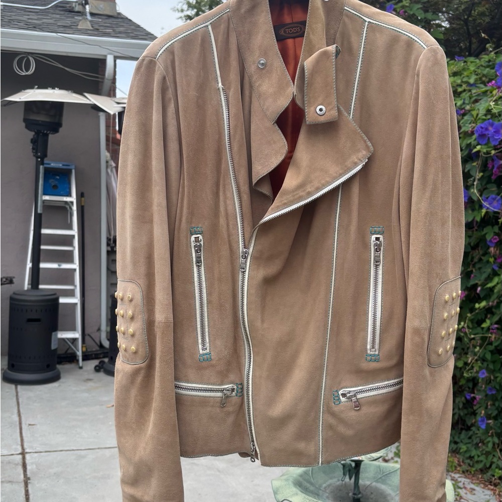 Tod's Leather Women Tan Lightweight Suede Jacket with Asymmetrical Design